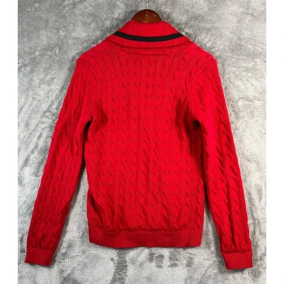 Lauren Ralph Lauren Active Cardigan Sweater Womens Medium Red Crest Cable Knit - Picture 2 of 11